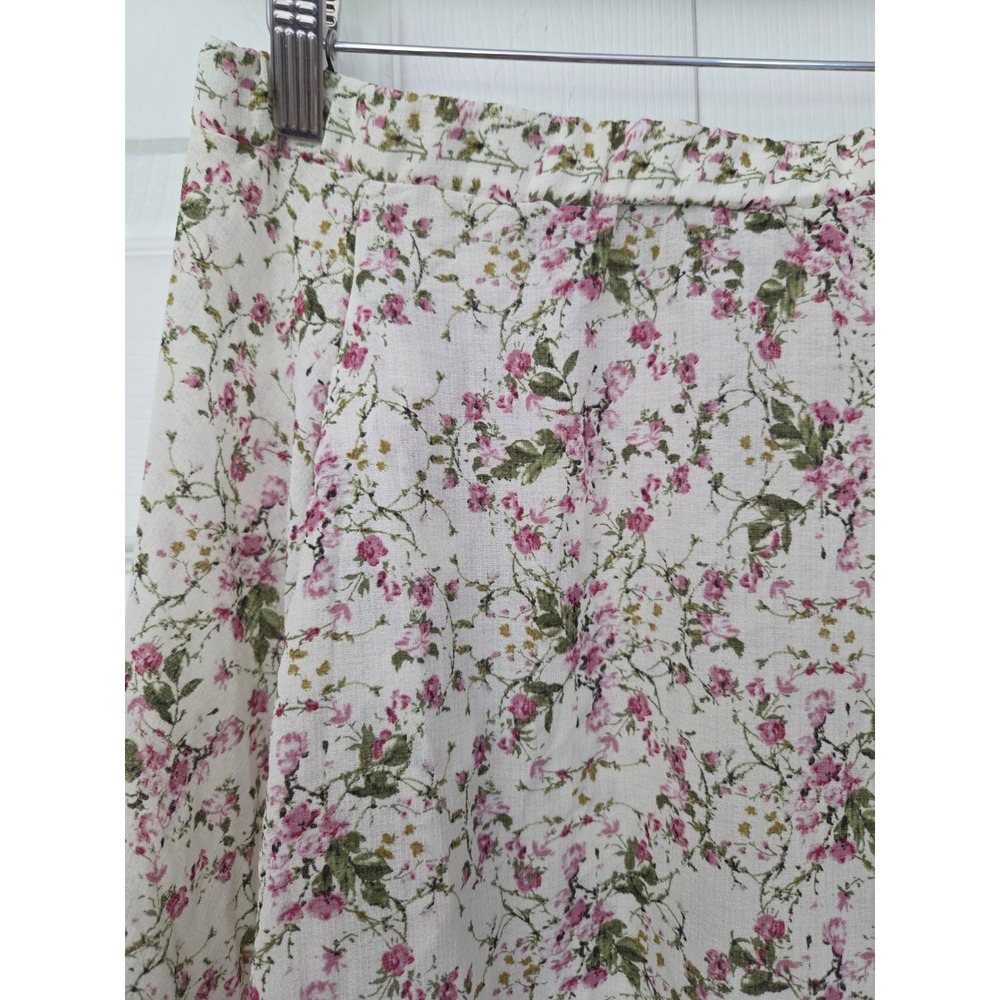Max Studio Midi Skirt Textured Crepe Elastic Waist Women M Cream Floral NWOT - Picture 4 of 6